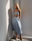 Blue Gingham Crop Top and Midi Skirt Set - GodBlessDress