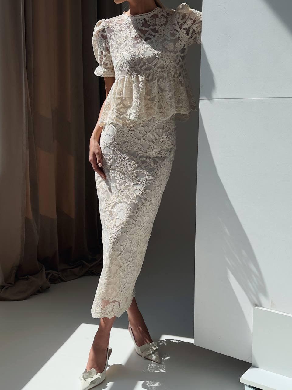 Elegant Lace Midi Suit - GodBlessDress