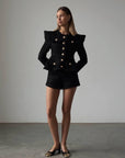 Elegant Black Tweed Jacket and Shorts Suit - GodBlessDress