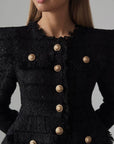 Elegant Black Tweed Jacket and Shorts Suit - GodBlessDress