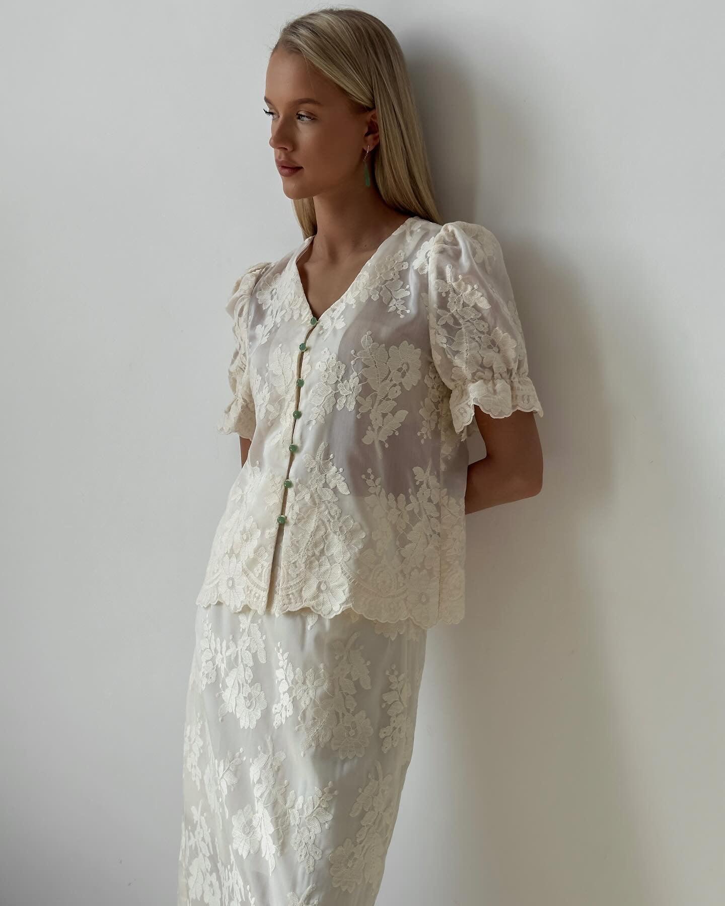 Elegant White Lace Detail Suit - GodBlessDress