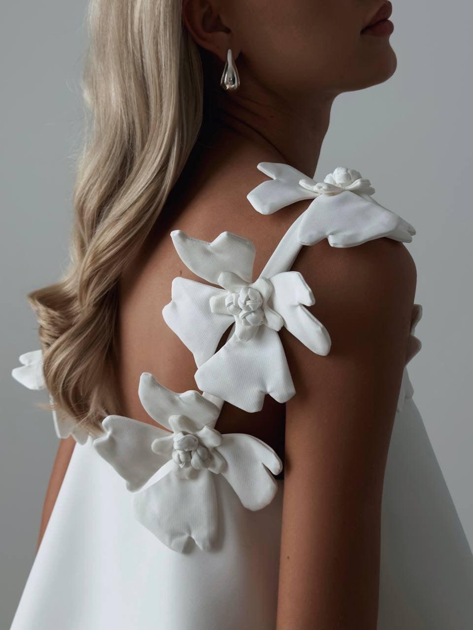 White Mini Suit with Floral Details - GodBlessDress