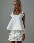 White Mini Suit with Floral Details - GodBlessDress