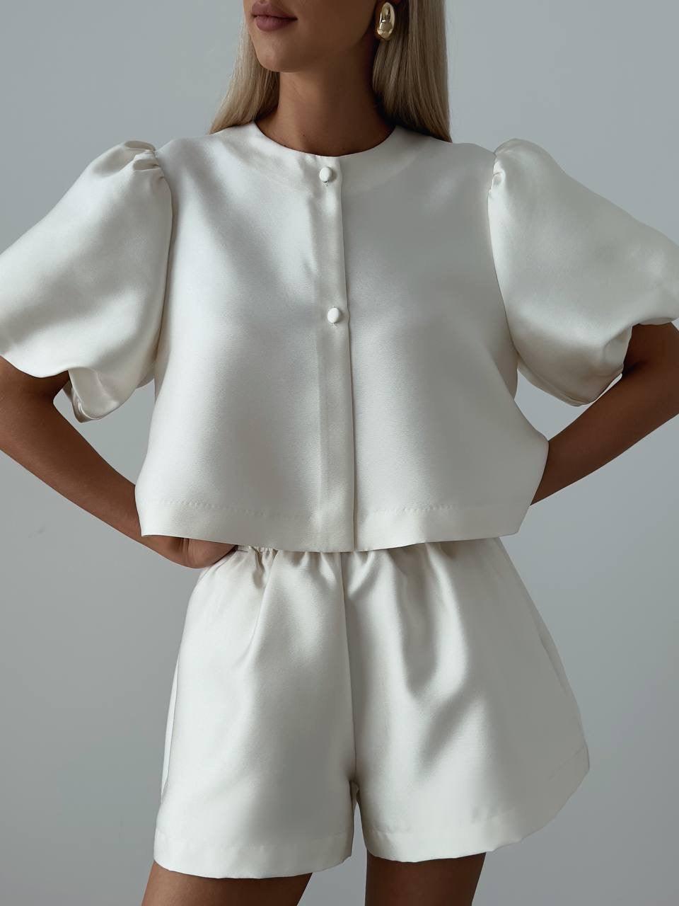 Elegant White Two-Piece Suit - GodBlessDress