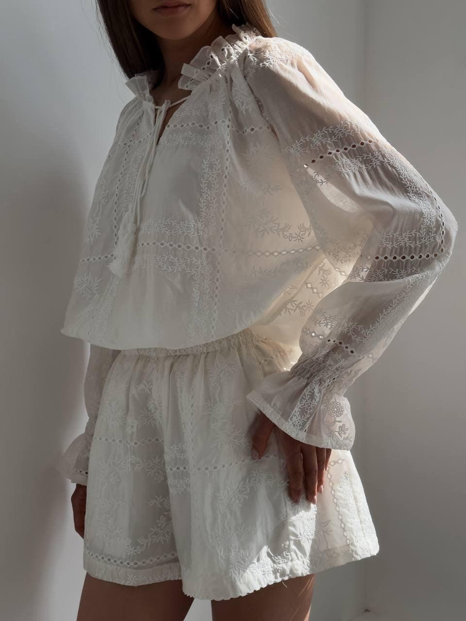 Elegant White Lace Embroidered Suit - GodBlessDress