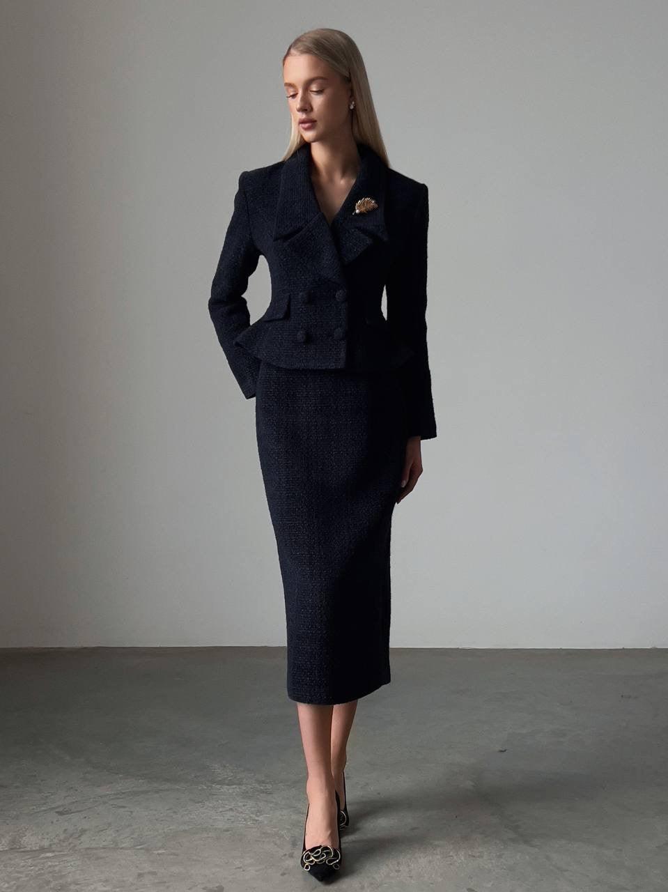 Elegant Dark Blue Suit Dress - GodBlessDress