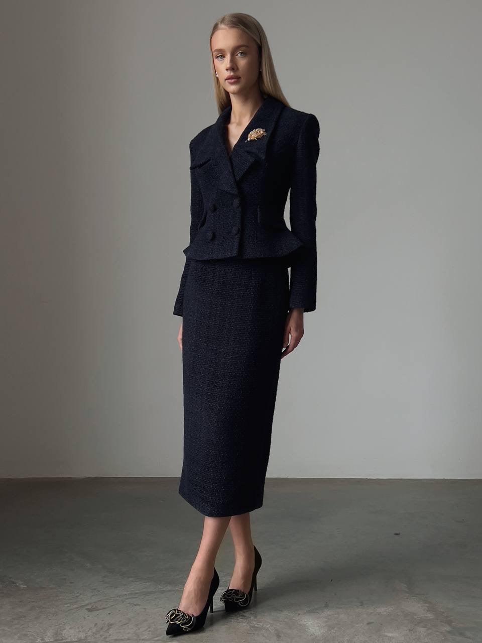 Elegant Dark Blue Suit Dress - GodBlessDress