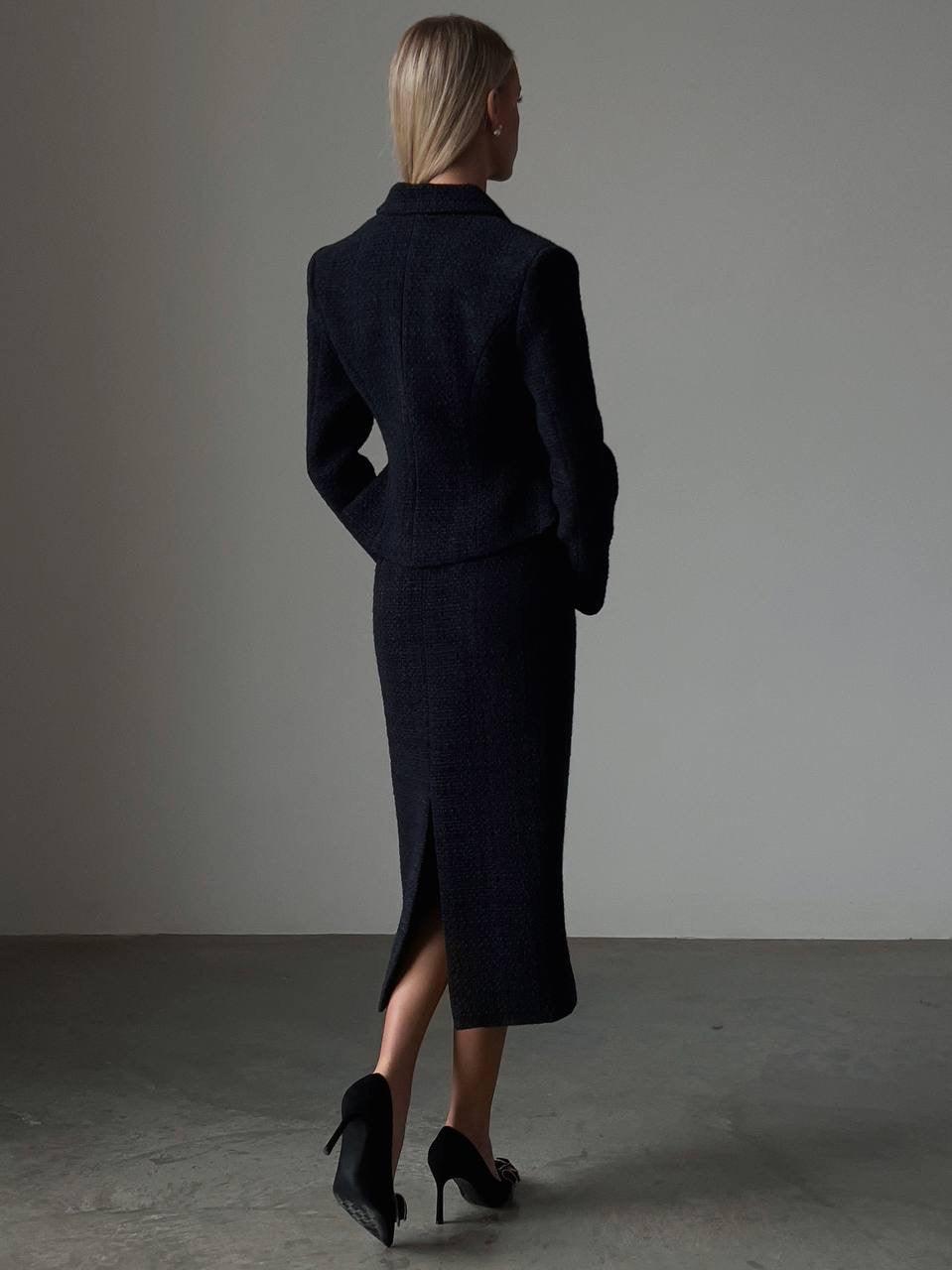 Elegant Dark Blue Suit Dress - GodBlessDress