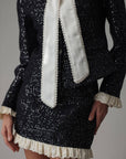 Black Sequin Set with Cream Lace Details