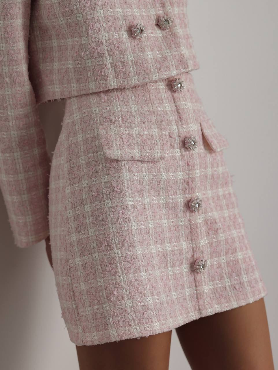 Pink Tweed Cropped Jacket and Skirt Set