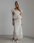 Ivory Lace Peplum Top and Skirt Set