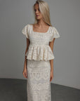 Ivory Lace Peplum Top and Skirt Set