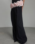 Wide-Leg Pants and Floral-Trim Top Set