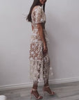 Floral Embroidered Tulle Midi Dress