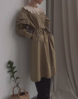 Olive Green Dress with Pleated Collar